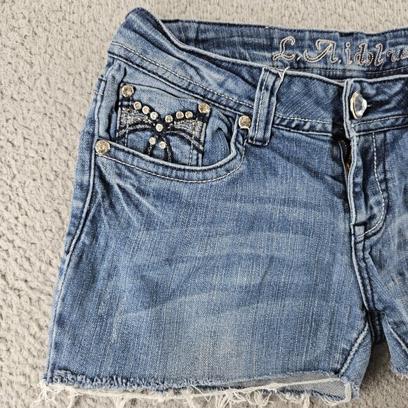 LA Idol Jean Shorts Womens 30 (29x2) Blue Jorts Cut Offs Embellished Embroidered - Picture 3 of 16